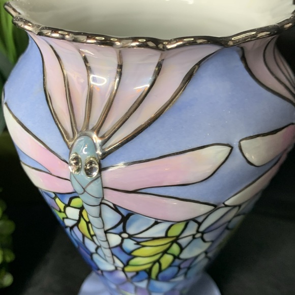 Bradford Editions Era of Louis Tiffany 2002 “Glittering Dragonflies” vase - Picture 3 of 12